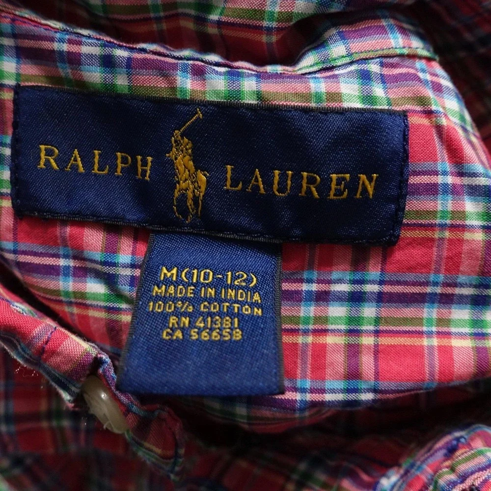 Polo Ralph Lauren Shirt Boys Medium 10-12 Red Plaid Button Down Long Sleeve Pony